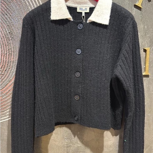 Baum und pferdgarten Black wool Ribbed Cardigan with White Collar size L NWT - Picture 5 of 6
